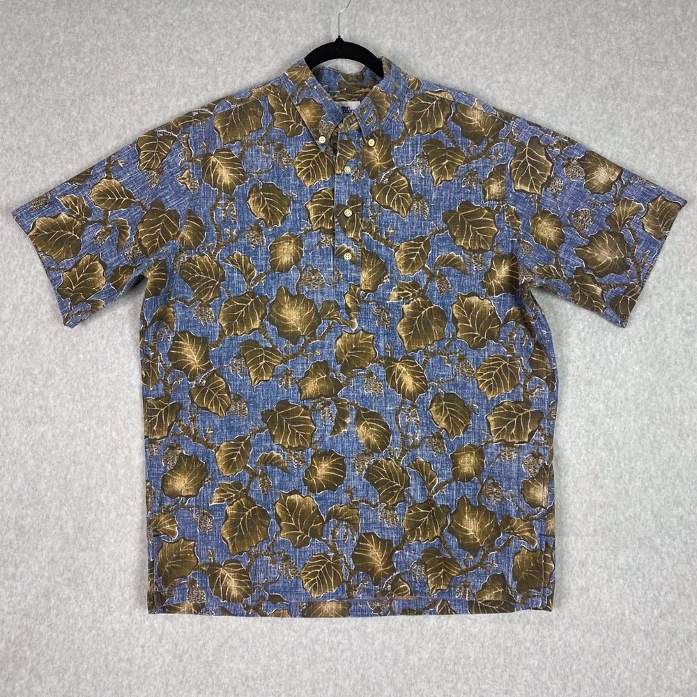 Vintage Reyn Spooner Shirt Mens L Blue Aloha 1/2 Button Down All Over Print